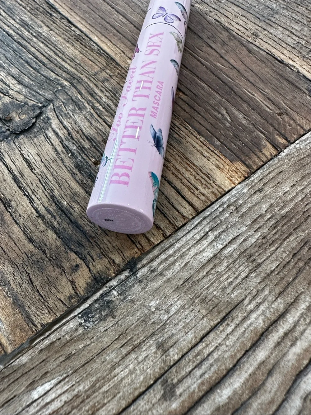 Too Faced Mascara Tube in Light Pink with Butterfly Accents